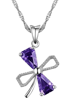 925银项链女时尚紫色四叶草吊坠