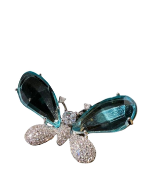 马尔代夫蓝水滴宝石蝴蝶戒指 霜花蝴蝶 镀18K金 彩宝锆石蝴蝶戒指