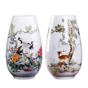 景德镇陶瓷器小花瓶装饰品摆件插花中式客厅博古架一对花瓶高级感