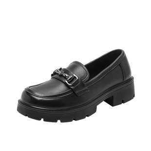 日泰女鞋春季新款真皮厚底乐福鞋一脚蹬jk制服鞋牛皮英伦通勤鞋子