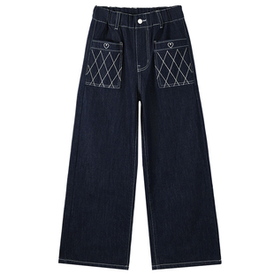 BarryBanny女童牛仔裤2026新款春季儿童加绒直筒时髦宽松阔腿裤子