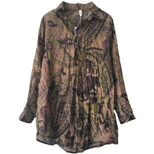 民族风村子衬衣女薄款时尚皱皱2026春秋碎花雪纺上衣宽松百搭显瘦