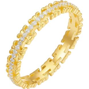 周六福戒指女几何指环手饰S925银黄金色高级感轻奢新年礼物送女友