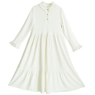 【白月光】文艺针织连衣裙女秋冬漂亮双层蕾丝花边领拼接荷叶边裙