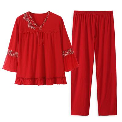 红色睡衣女士春秋本命年大码套装