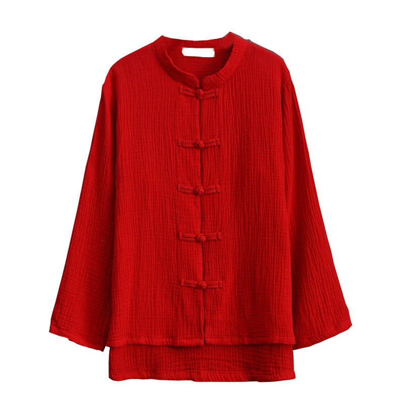 醉太极服装女春夏棉麻太极服女 老年时尚舒适透气盘扣练功服上衣