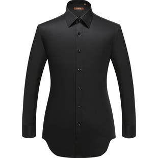 【100S高支免烫】吉约蒙纯棉黑色长袖衬衫男正装商务春秋免烫衬衣