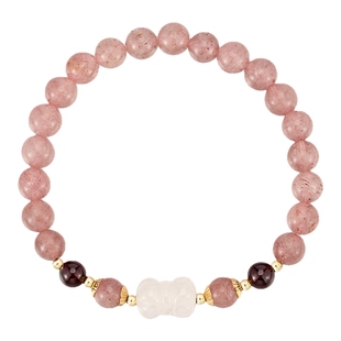 AJIDOU阿吉豆手链水晶石榴石粉色玉髓招桃花招财草莓晶女手串饰品