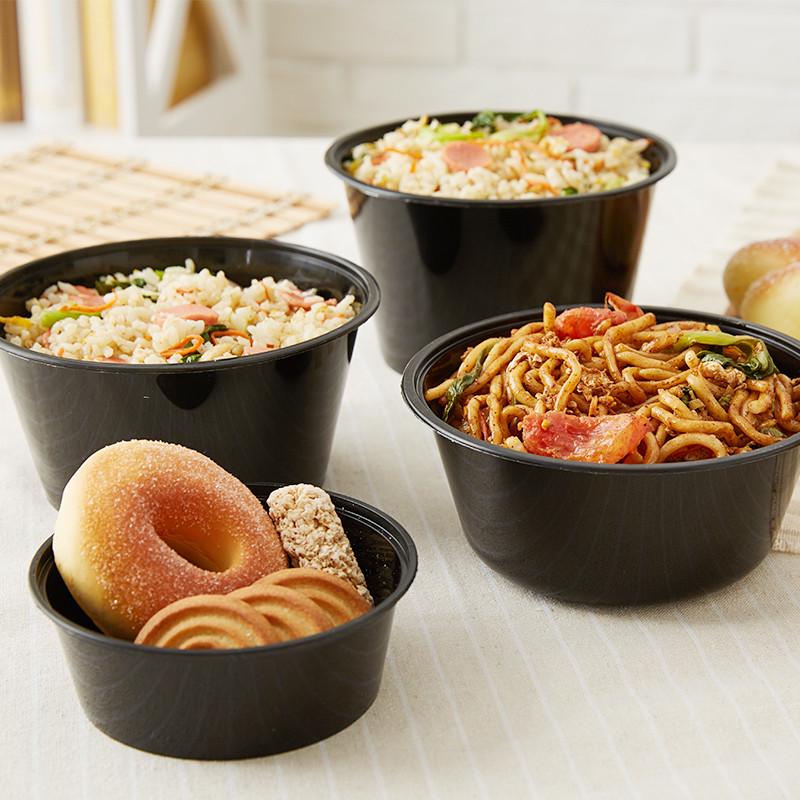 圆形1000一次性餐盒塑料打包盒快餐盒碗汤碗带盖黑色外卖商用饭盒