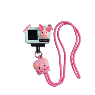 卡通小猪适用大疆action6代5pro/4/3运动相机保护套配挂脖绳硅胶