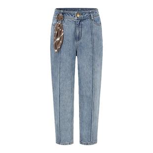 【deepmoss】潮流复古优雅女装时尚休闲百搭气质丝巾结铅笔牛仔裤