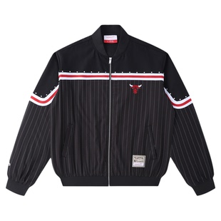Mitchell&Ness夹克魔术队公牛队铆钉拼接条纹潮流棒球外套男MN