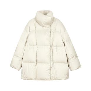 【0压系列】LESS冬围裹领羽绒服女廓形宽松中长方格外套2O0C13530