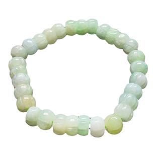 缅甸翡翠乳白淡绿南瓜手链9mm天然A货双彩幸运多子多福手串玉瓜链