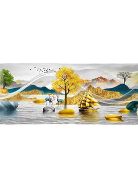 现代简约轻奢客厅装饰画大气山水画寓意好沙发背景墙画办公室挂画