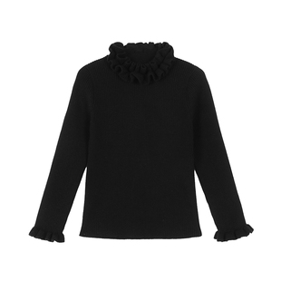 小O宝童装宝宝打底毛衣女木耳边半高领2025冬女童内搭毛线针织衫