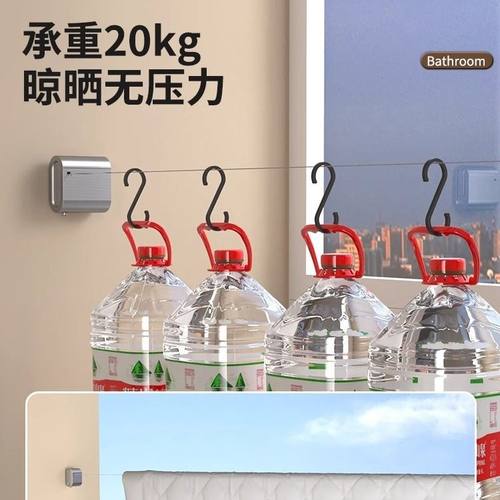 晾衣绳室内免打孔隐形伸缩收缩神器晾衣阳台卫生间晾衣架钢丝绳子