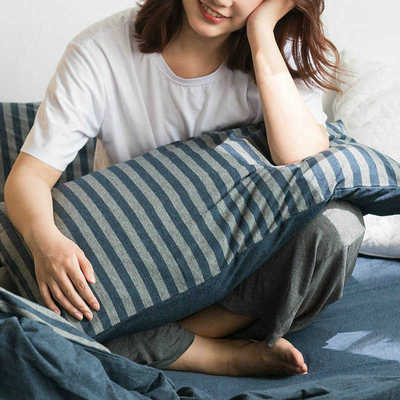 日式纯棉天竺棉枕套纯色条纹针织棉单人全棉枕头套48x74cm一对2只