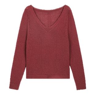 Forevercan女装新款“秋意浓”慵懒风V领套头美丽诺羊毛针织毛衣