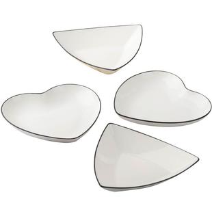 欧式4只装家用陶瓷盘子爱心盘子套装菜盘创意盘异型盘简约圆形盘