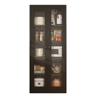 中古风钢制厨房置物架家用多层落地带门防尘铁皮柜储物柜收纳架子