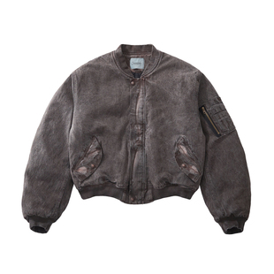 SUNINWAVE 25AW「下山虎」火焰灰重磅水洗脏染廓形bomber棉衣