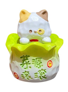 木雕风蔬果猫桌面小摆件木鱼玩具车载中控台摆饰迷你办公室装饰品