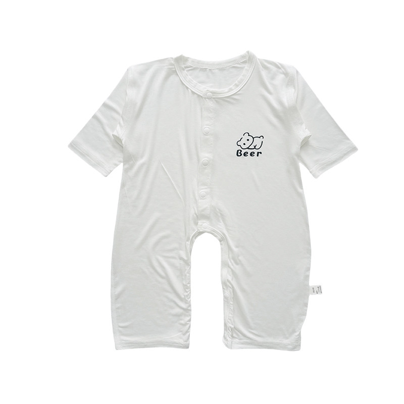 莫代尔婴儿连体衣开裆夏季薄款长袖婴幼儿衣服男女宝宝空调服睡衣