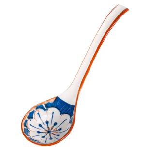 日式陶瓷勺子青瑶印花长柄调羹大汤勺家用喝汤用汤匙吃拉面勺餐具