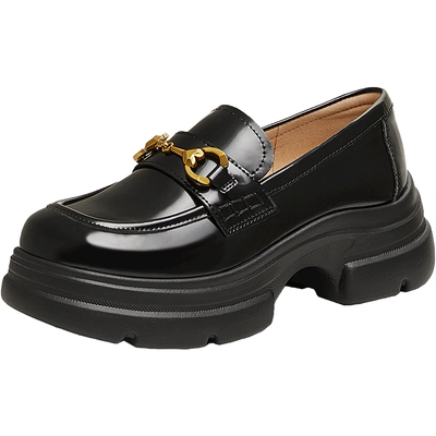 TATA他她英伦厚底显高乐福鞋女鞋jk学院加绒小皮鞋单鞋7OL34AA5B