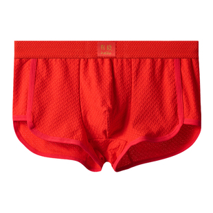 男士内裤红色纯棉短裤男生运动四角青少年全棉平角马年本命年红裤