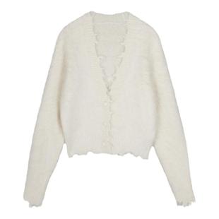 JNBY/江南布衣秋冬针织开衫女短款含秘鲁羊驼毛V领宽松休闲毛衣