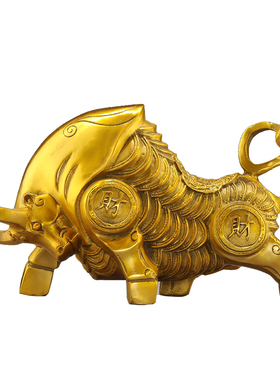 纯黄铜金钱牛生肖铜牛摆件工艺品
