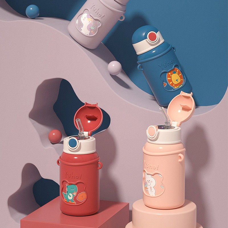 保温杯家用可爱儿童吸管防摔男女加厚水杯304不锈钢杯子大容量