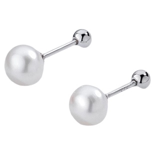 S999纯银针螺丝拧扣珍珠耳钉防掉耳环防丢耳骨钉养耳洞防过敏轻奢