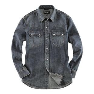 西里布美式经典复古牛仔衬衫外套拔染水洗做旧西部工装衬衣非rrl