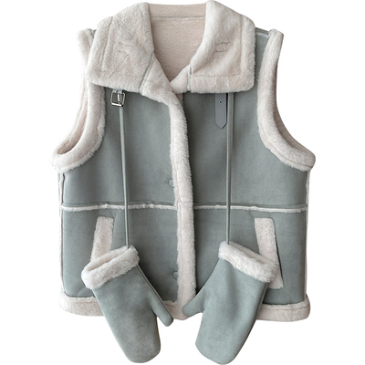 韩系仿鹿皮毛一体羊羔绒翻领马甲