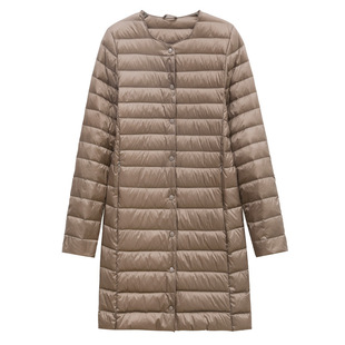 日本优款轻薄羽绒服女中长款圆领排骨羽绒内胆2025秋冬装大码外套