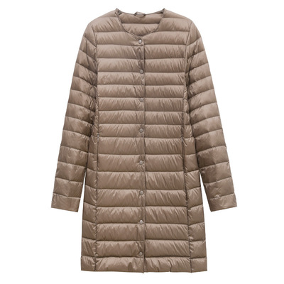 日本优款轻薄中长款圆领羽绒服