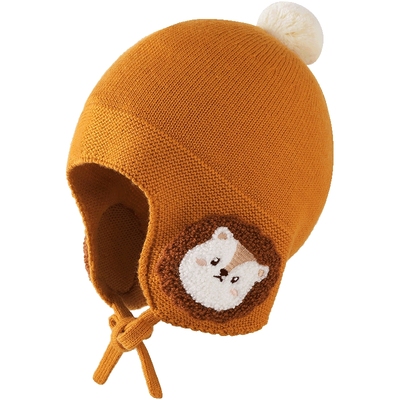 英氏婴儿护耳帽秋冬季儿童帽子毛线护耳帽宝宝可爱针织帽保暖帽