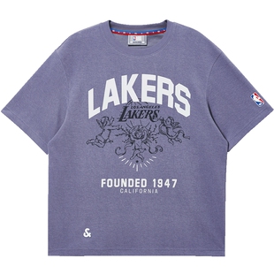 杰克琼斯春季男装时尚百搭短袖T恤NBA联名字母刺绣装饰男款