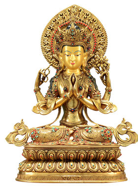 全鎏金四臂观音铜像摆件