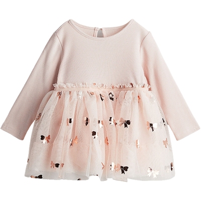 HM童装女婴裙子冬季A字裙休闲舒适纱裙长袖连衣裙公主裙1246843