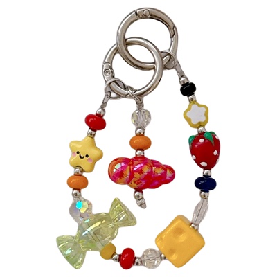 ins夏日花朵星星云朵笑脸双扣手机链重工多巴胺超火串珠少女心挂链手腕带链条垫片手工diy挂件外出旅游挂绳壳