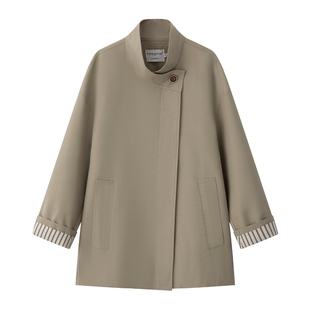 奈格薇儿小个子韩系风衣女中长款2025春装新款袖口撞色天丝棉外套