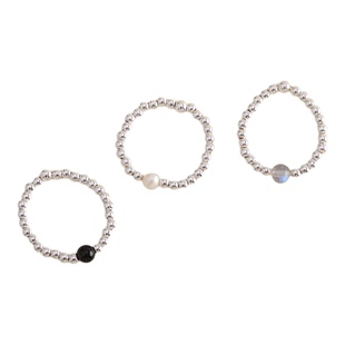 淡水珍珠戒指女款纯银天然黑玛瑙ins小众设计水晶串珠食指戒尾戒