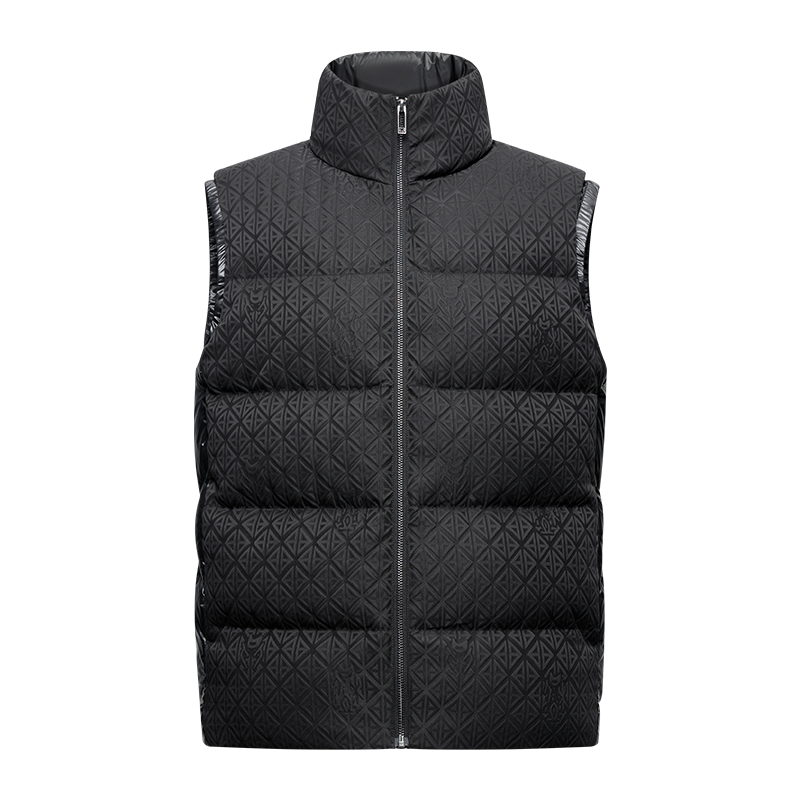 堡尼新品商务净色立领保暖马甲休闲印花短款羽绒马夹男ES780M51H