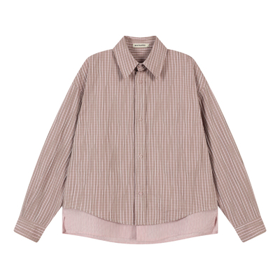 mostwanted假两件泡泡格纹条纹拼接衬衫女上衣2026春季新款开衫