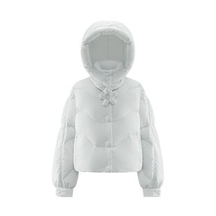 艾莱依花朵羽绒服女款新款冬季短款连帽时尚保暖防风鸭绒百搭外套