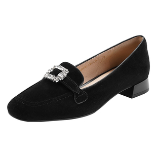 哈森时尚水钻方扣单鞋女2025春季新款低跟羊反绒小皮鞋HS257701